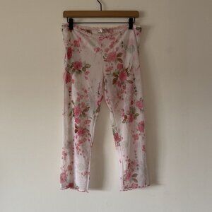 VTG Seal Pink‎ Floral Asian Sheer Pants Whimsy Fairy Y2K Coquette Size Large